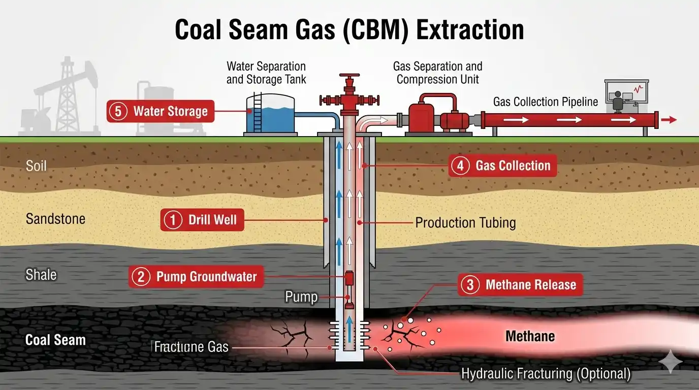 Diagram of coal seam gas extraction